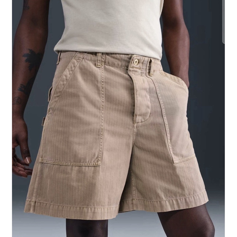 Nike Life Fatigue Shorts Men's Size 36 Hemp Beige Herringbone Twill HJ2976-200